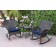 Windsor Espresso Wicker Rocker Chair And End Table Set With Midnight Blue Chair Cushion