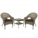 Set of 3 Grey Resin Wicker Clark Single Chair with 2 inch Brown Cushion and End Table