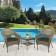 Set of 3 Grey Resin Wicker Clark Single Chair with 2 inch Brown Cushion and End Table