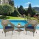 Set of 3 Resin Wicker Clark Single Chair with 2 inch Midnight Blue Cushion and End Table