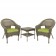 Set of 3 Grey Resin Wicker Clark Single Chair with 2 inch Sage Green Cushion and End Table
