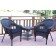 Set of 3 Espresso Resin Wicker Clark Single Chair with 2 inch Midnight Blue Cushion and End Table