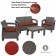 Ourea 4PC Espresso Conversation Patio Set with  Brick Red Cushion