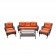 6pc Wicker Seating Set with Orange Cushions