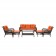 6pc Wicker Seating Set with Orange Cushions
