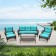 6pc Wicker Seating Set with Turquoise Cushions