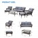6pc Wicker Seating Set with Steel Blue Cushions