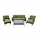 6pc White Wicker Seating Set with Hunter Green Cushions
