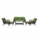 6pc White Wicker Seating Set with Hunter Green Cushions