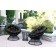Papasan Espresso Wicker Swivel Chair and Table Set with Black Cushions