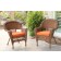 Honey Wicker Chair With Orange Cushion- Set of 4