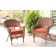 Honey Wicker Chair With Brick Red Cushion - Set of 4