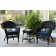 Black Wicker Chair And End Table Set With Midnight Blue Cushion