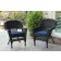 Black Wicker Chair With Midnight Blue Cushion - Set of 4