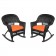 Black Rocker Wicker Chair with Orange Cushion -  Set of 2