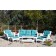 6pc White Wicker Seating Set with Turquoise Cushions