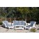 6pc White Wicker Seating Set with Steel Blue Cushions